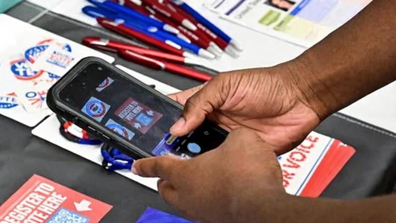 ‘Our systems fail to welcome all young voters into our democracy as soon as they are eligible.’ Photograph: Jeffrey F Bill/The Baltimore Sun via Getty Images