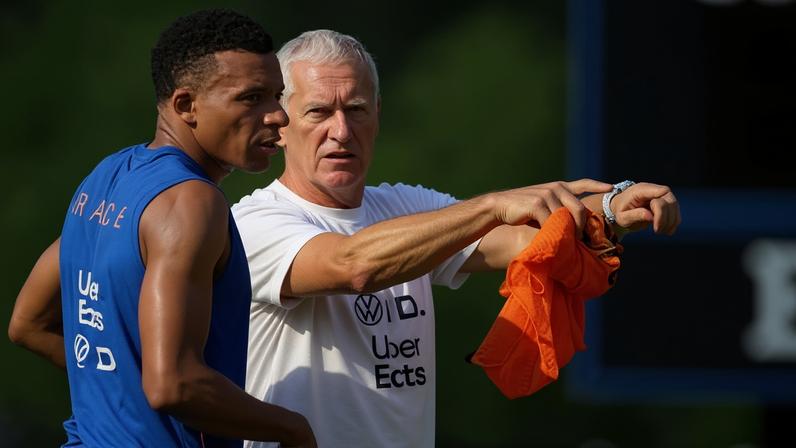 Didier Deschamps (right) played down the absence of Kylian Mbappé (left) from France’s pre-match press conference.