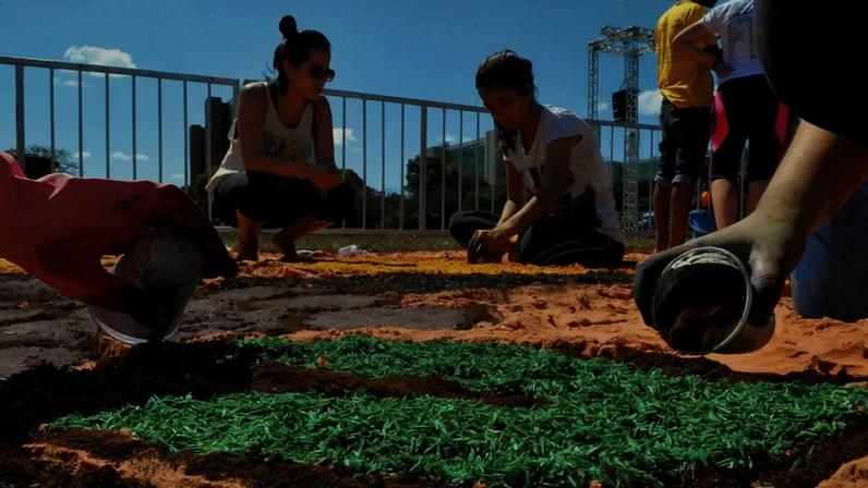 Montagem do tapete em para Corpus Christi em Brasília, em imagem de arquivo — Foto: Tony Winston/ Agência Brasília