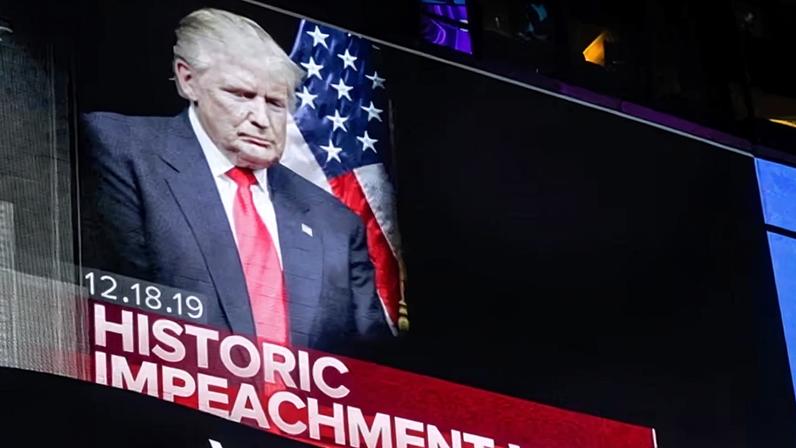 A screen in Times Square on 18 December 2019 in New York City.
