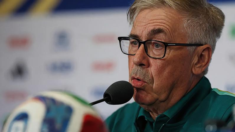 O treinador da Seleção Brasileira, Carlo Ancelotti, em entrevista coletiva antes do jogo contra os escoceses no Hard Rock Stadium de Miami, em 23/06/2026