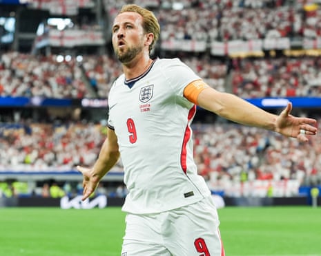 Harry Kane celebrates after scoring England’s second goal in Dallas.