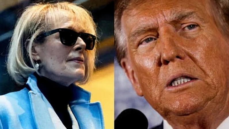 A side-by-side image of E Jean Carroll and Donald Trump.