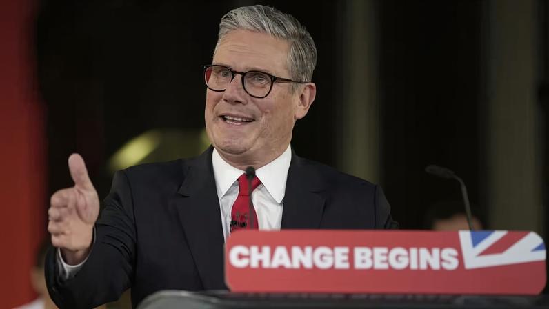 Labour Party leader Keir Starmer speaks to his supporters at the Tate Modern in London, Friday, July 5, 2024. Labour Party Starmer says voters 'have spoken and they are ready for change' as an exit po