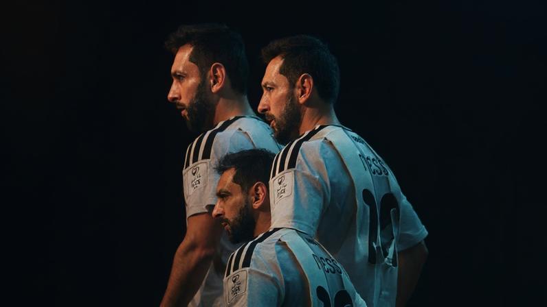 A special effects camera filter creates a multiple exposure-like effect for Lionel Messi’s portrait.