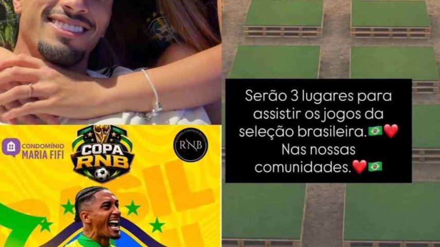 Comunidades ligadas à história do casal receberão telões para acompanhar os jogos da Seleção Brasileira –