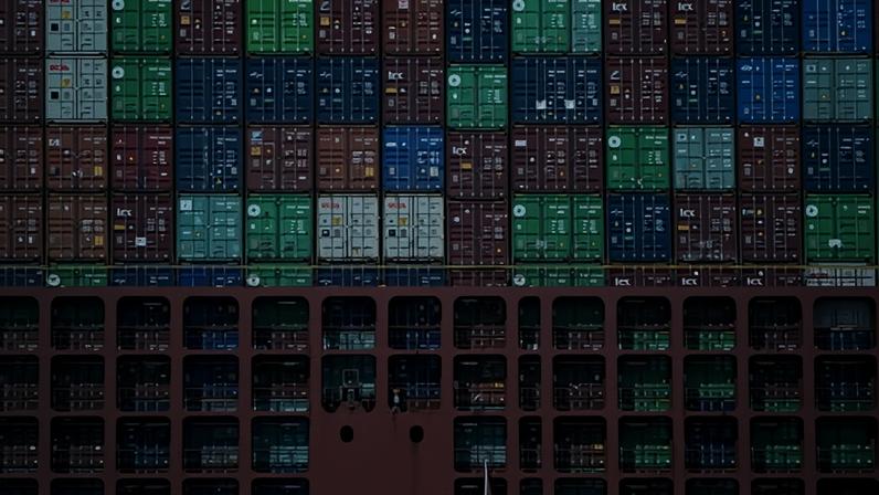Shipping containers stacked on a ship at a French port. The gap between the EU’s imports from China and exports to China amounted to €31.9bn in April.