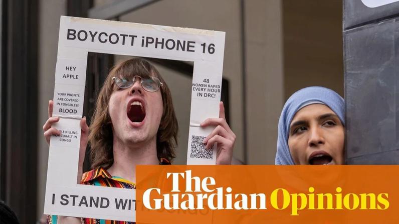 Demonstrators protest outside an Apple store in London in September 2024 against the extraction of minerals in the Democratic Republic of the Congo for use in products.