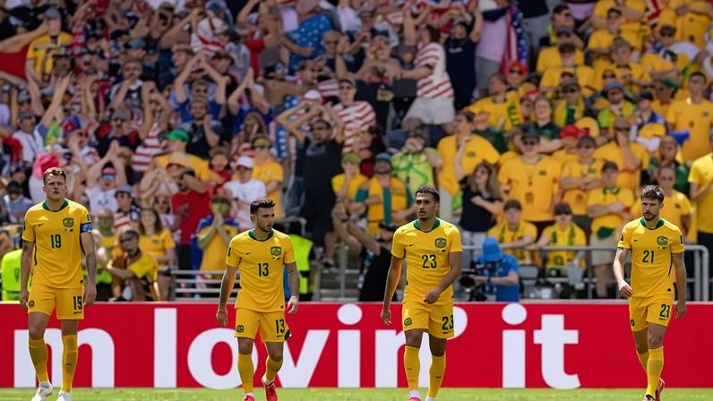 Harry Souttar, Aiden O'Neill, Nishan Velupillay and Cameron Burgess of Australia