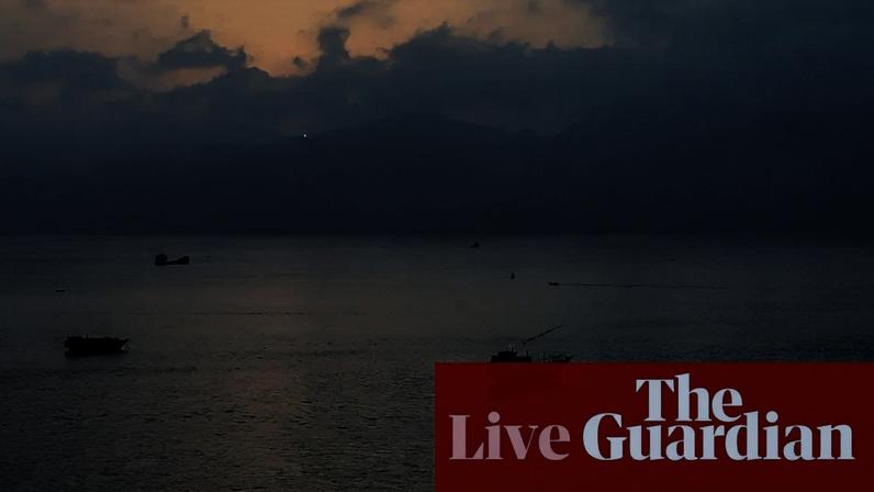 Boats anchored off Oman's northern Musandam Peninsula near the Strait of Hormuz