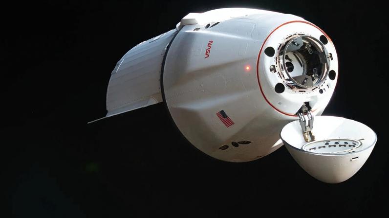 The SpaceX Dragon cargo spacecraft supporting the company’s 34th commercial resupply services mission for NASA approaches the International Space Station on May 17, 2026, carrying nearly 6,500 pounds of food, supplies, and equipment for the Expedition 74 crew.