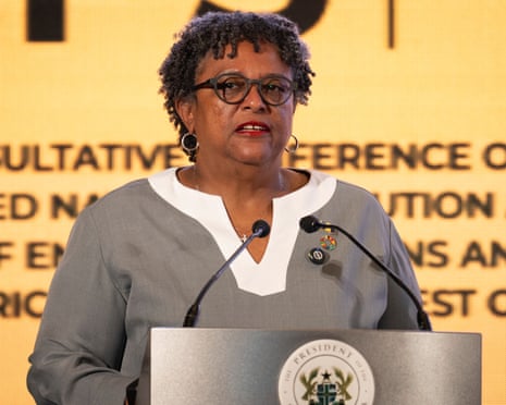 Mia Mottley, the prime minister of Barbados, on Thursday at the conference on the next steps in seeking compensation from the UK and European countries for slavery.