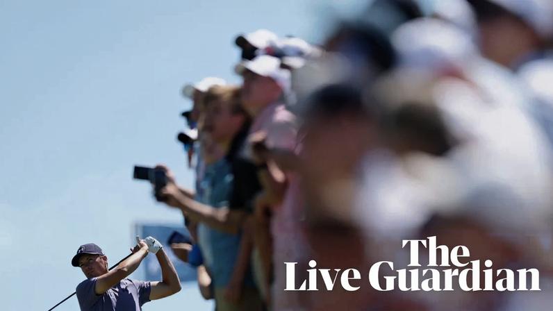 Jordan Spieth tees off on the first hole of his third round at Shinnecock Hills.