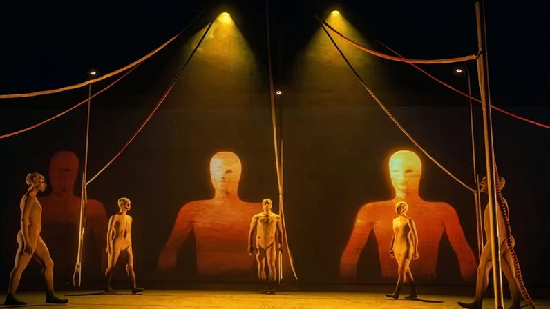 A scene from Rite of Spring, by Alexander Whitley Dance Company (at Sadlers Wells East) that uses AI and digitally manipulated technology.