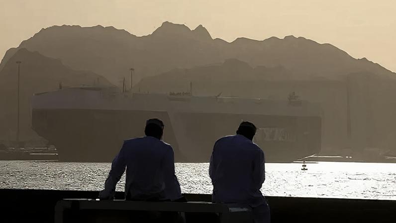 Getty Images Ships wait in the Gulf of Oman as the Strait of Hormuz has continued to block traffic