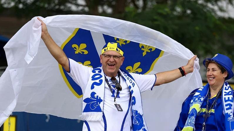 Bosnia and Herzegovina fans get in the spirit in Inglewood, California.