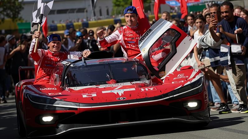 Britain’s Mike Conway, Japan’s Kamui Kobayashi and the Dutch driver Nyck de Vries took the flag 11 seconds clear in the number seven Toyota TR010.