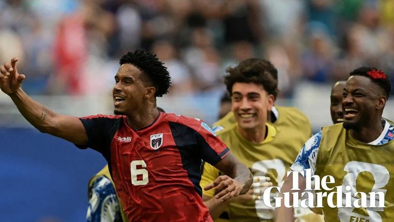 Cape Verde's Kevin Pina celebrates after opening the scoring against Uruguay.