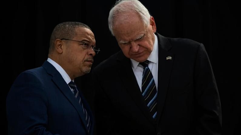 Minnesota’s attorney general, Keith Ellison, left, and Governor Tim Walz pictured in 2024.