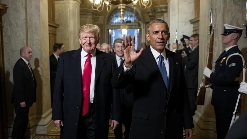 O presidente dos EUA, Barack Obama, e o presidente eleito, Donald Trump, chegam para a 58ª posse presidencial em Washington, DC, EUA, na sexta-feira, 20 de janeiro de 2017