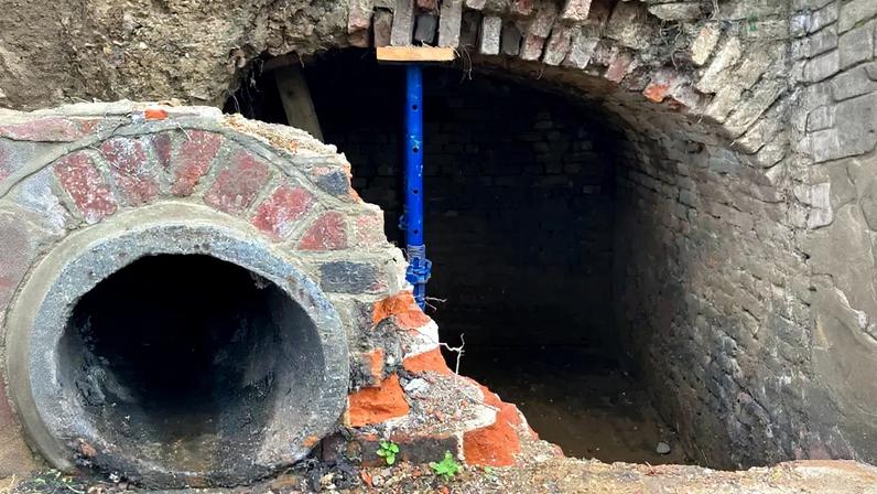 Entrance to a tunnel discovered this month under New Hall School in Essex, England