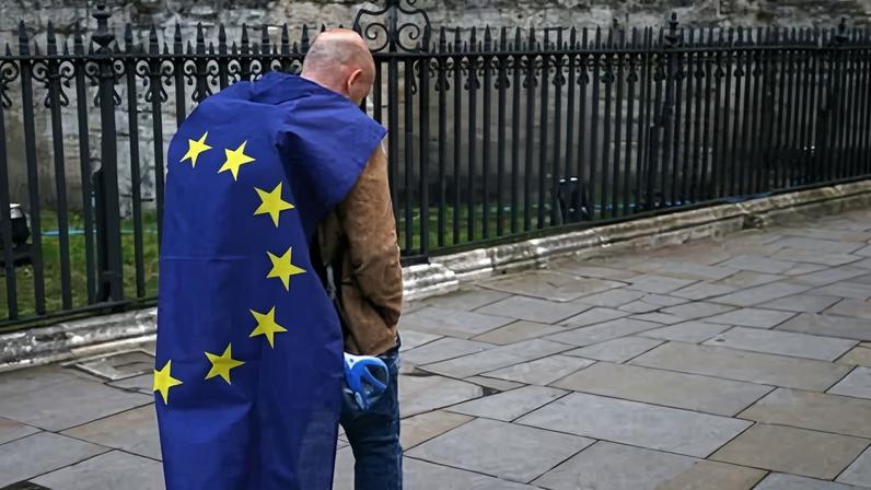 A remain supporter walking away from an anti-Brexit demonstration in London in June 2016.
