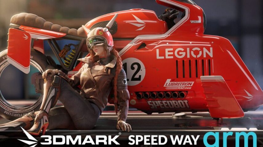 Imagem do teste Speed Way, da 3DMark, com logo da Arm