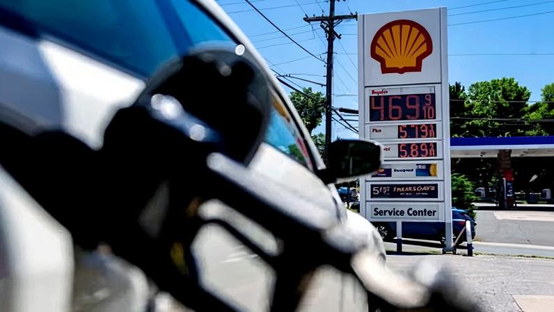 Fuel prices are displayed at a gas station in Washington DC on 30 May 2026.