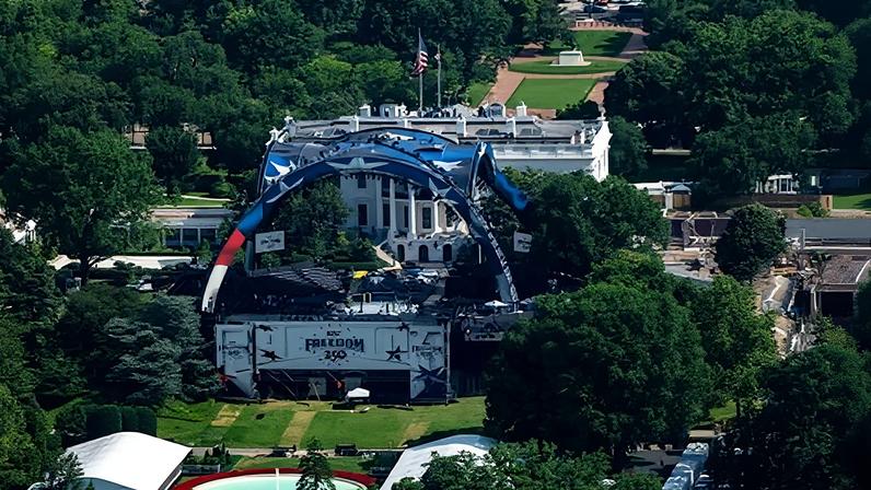 The UFC ‘Freedom 250’ arena is seen from the Washington Monument in Washington DC on 12 June 2026.