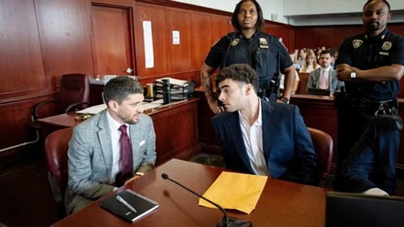 Luigi Mangione appears for a pre-trial hearing in court in Manhattan earlier this month.