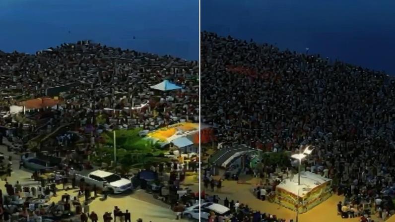 A multidão louvou e orou na Praia da Ponta Negra. (Foto: Reprodução/Instagram/joelsonsilvaam/Reprodução/Instagram/amanhecer.manaus).
