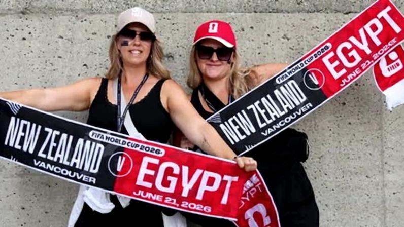New Zealand fans with half-and-half scarves ahead of the match against Egypt. Follow live updates and scores from the NZL vs EGY Fifa World Cup 2026 Group G match.
