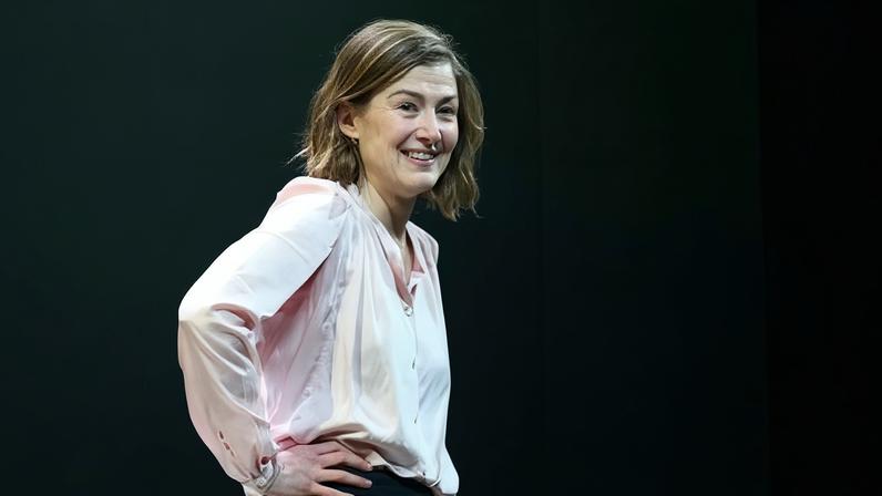 Rosamund Pike performing in Inter Alia at Wyndham's theatre.