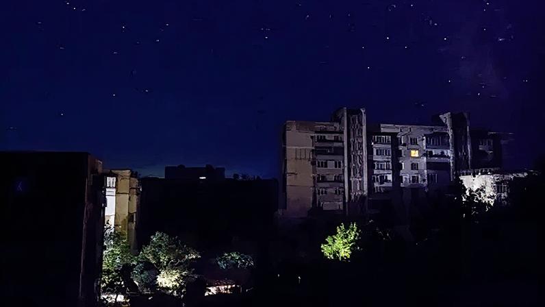 Buildings pictured in Yevpatoria, Crimea on Tuesday during what authorities described as a previous temporary power outage