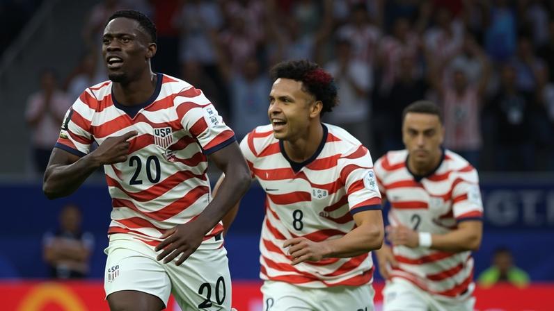 Folarin Balogun celebrates scoring his team's second goal during the United States’ win over Paraguay at Los Angeles Stadium on 12 June 2026.