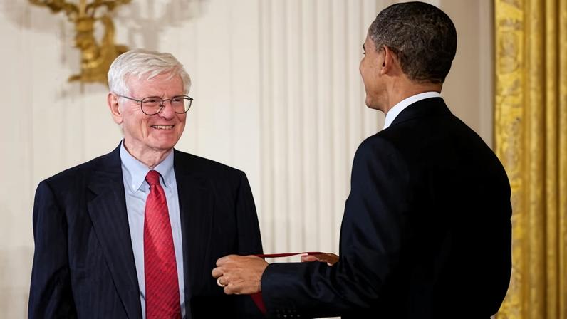 Obama presents a National Humanities Medal Gordon Wood during a ceremony at the White House in Washington on 2 March 2011.