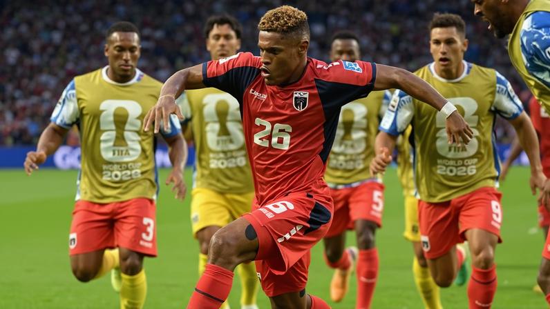 Cape Verde's Helio Varela celebrates with teammates after scoring his team's second goal during the match with Uruguay in Miami.