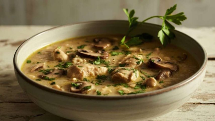 Sopa de frango com cogumelo