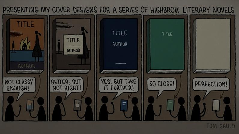 Tom Gauld comenta capas de romances literários de alto nível — cartoon