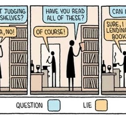 Tom Gauld aborda mentiras em livros em cartoon