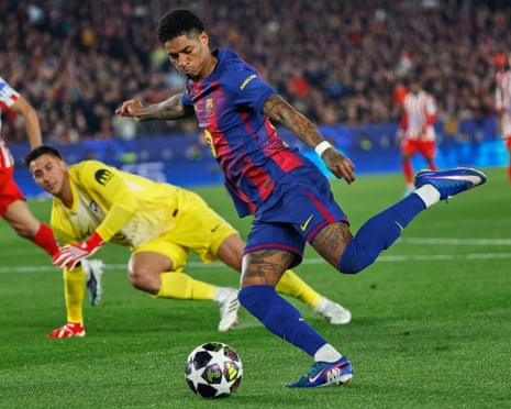 Marcus Rashford in action against Atlético Madrid in the Champions League. He has performed well at Barcelona but his salary could be prohibitive.