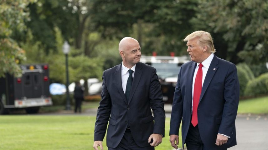 President Trump Departs for North CarolinaPresident Donald J. Trump joined by FIFA President Gianni Infantino talks to members of the press on the South Lawn of the White House Monday, Sep. 9, 2019, p