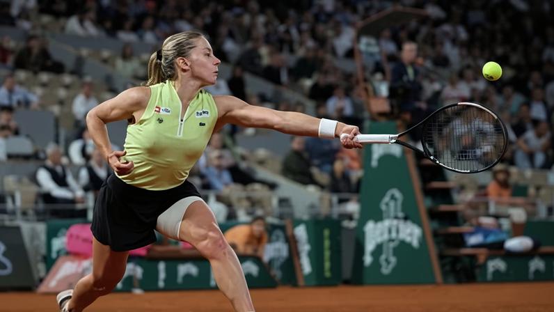 Maja Chwalinska chases down a ball in the semi-final with energy that has been relentless at Roland Garros.