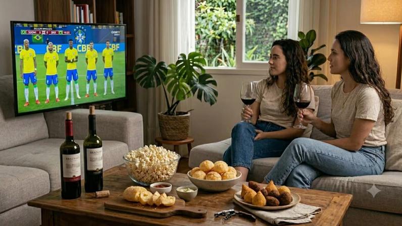 Vinho pode ser o parceiro ideal para os jogos, com as comidinhas que devoramos na frente da TV