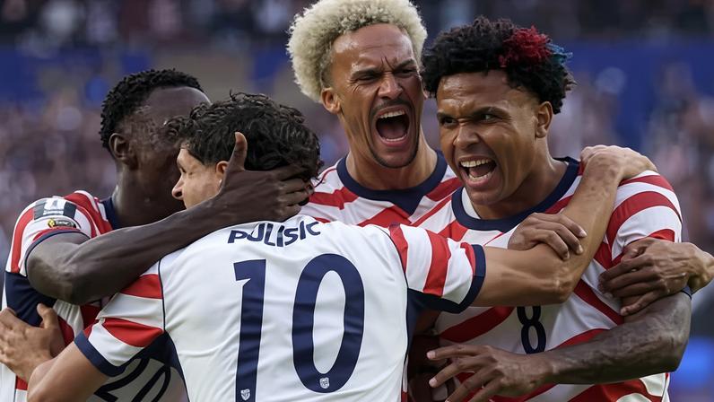 The US celebrate during their victory over Paraguay last week.