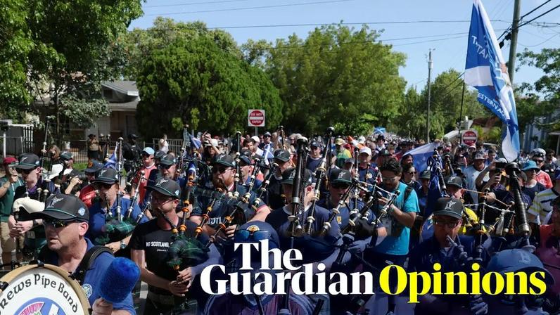 Scotland’s Tartan Army on the march to Miami’s LoanDepot Park baseball stadium.