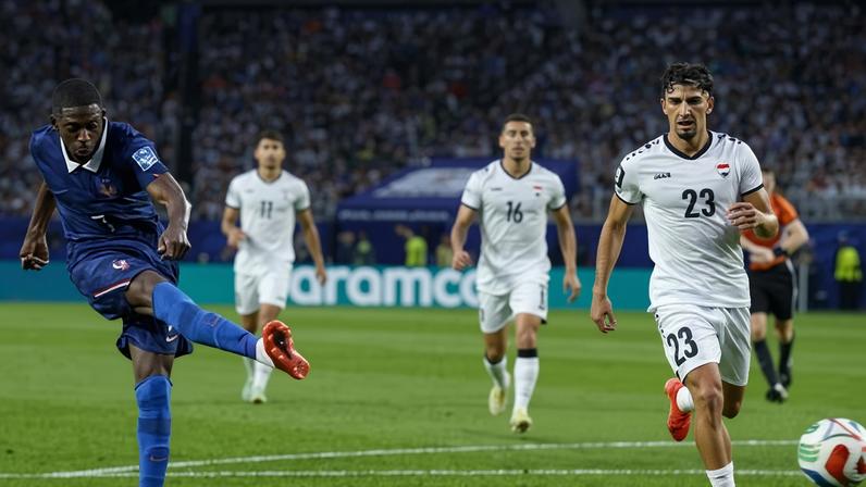 Ousmane Dembélé scores his first tournament goal for France.