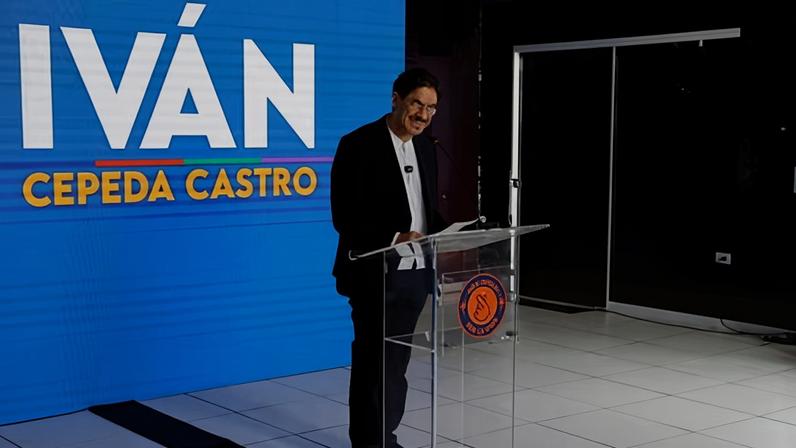 Leftwing candidate Iván Cepeda speaks during a press conference in Bogota, Colombia, on Wednesday.