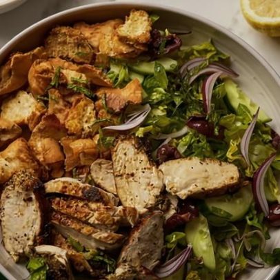 Georgina Hayden ensina salada de souvlaki de frango rápida