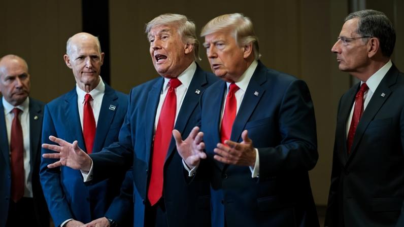 Donald Trump talks to reporters at the US Capitol on Tuesday.